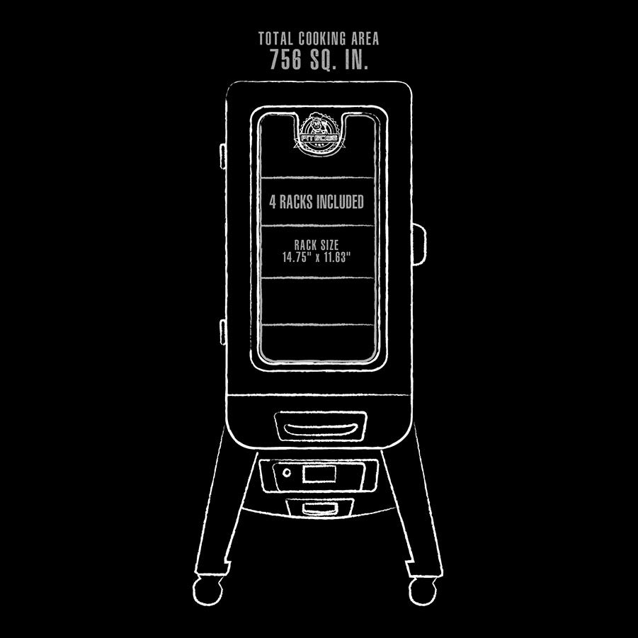 White graphic representation of the interior dimensions of the smoker.  