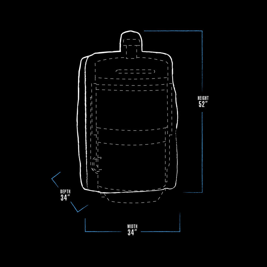 White graphic representation of the exterior dimensions of the grill cover.  