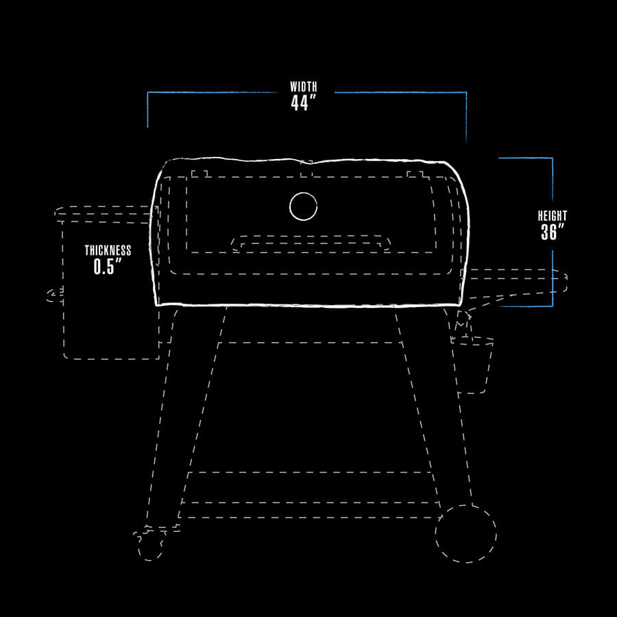 black and white dimension drawing of grill insulated blanket. measures 36" x 44" x .5"