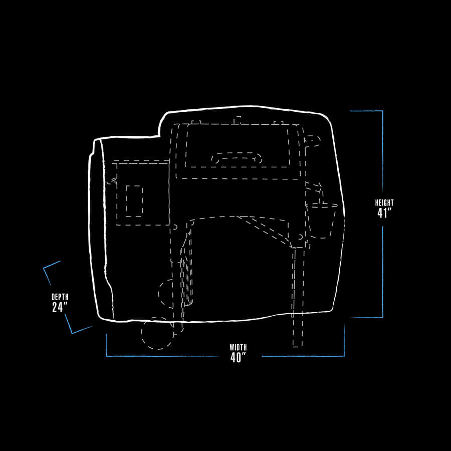 White graphic representation of the exterior dimensions of the grill cover.  