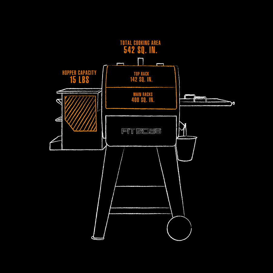 orange and white drawing of interior dimensions of grill 