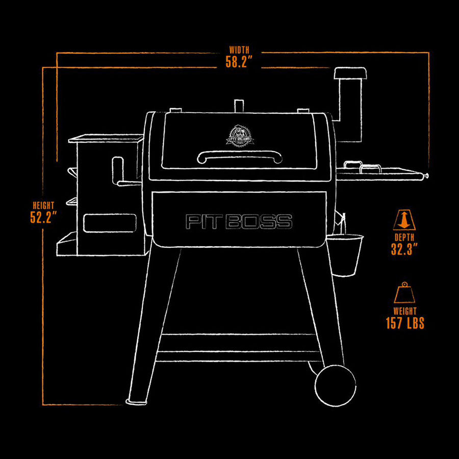 orange and white drawing of exterior grill dimensions