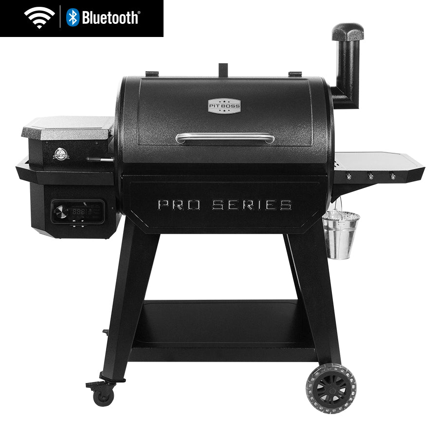 Black grill with silver accents and Pit Boss logo