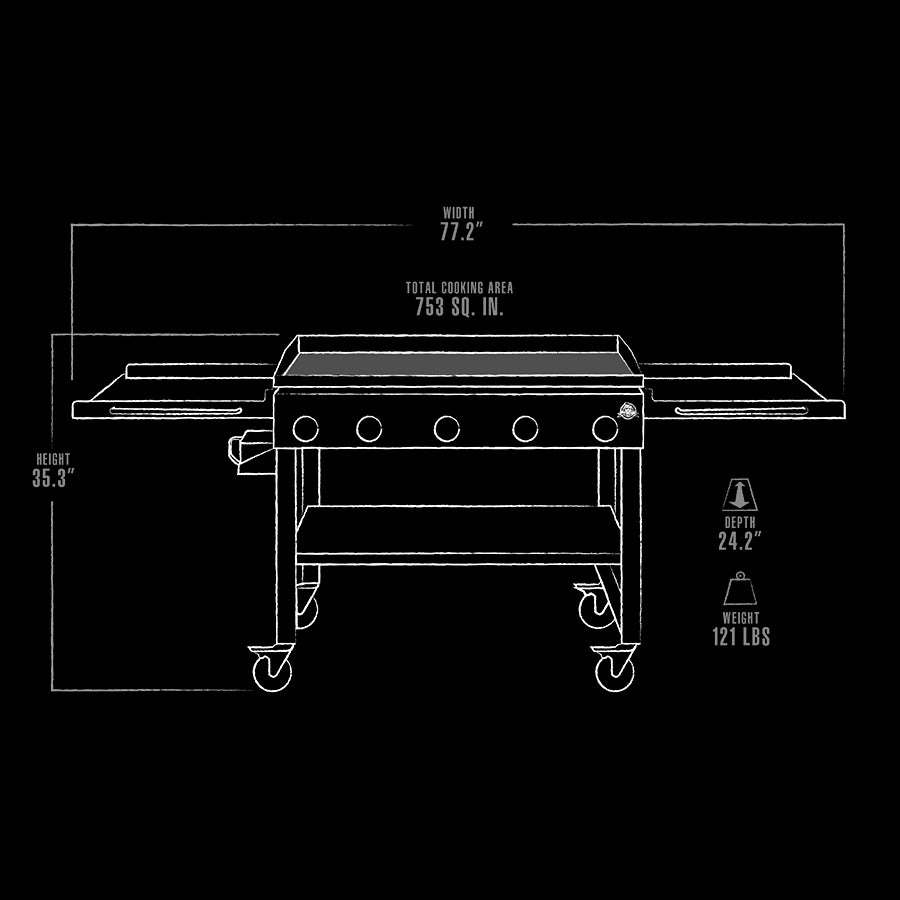 griddle dimensions line drawing black and grey