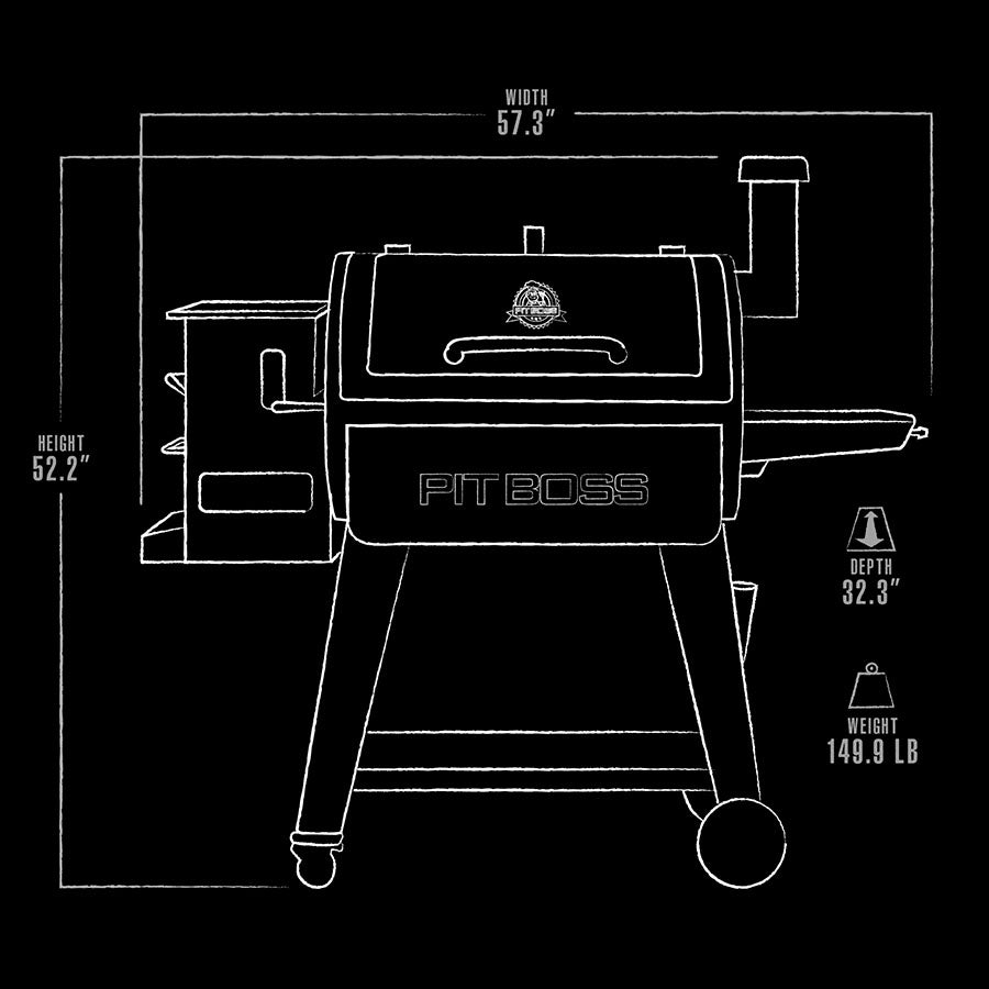 black and white line drawing of grill showing exterior dimensions
