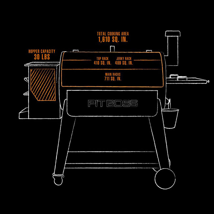 white and orange graphic representation of interior grill dimensions