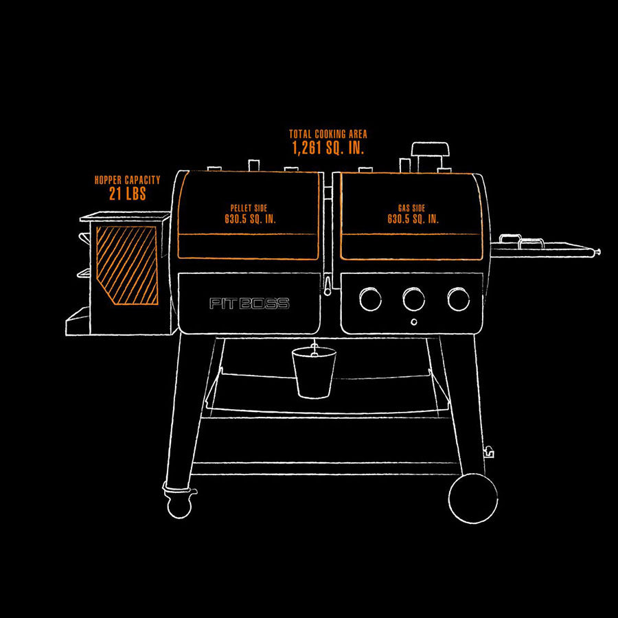 orange and white drawing of interior dimensions of grill