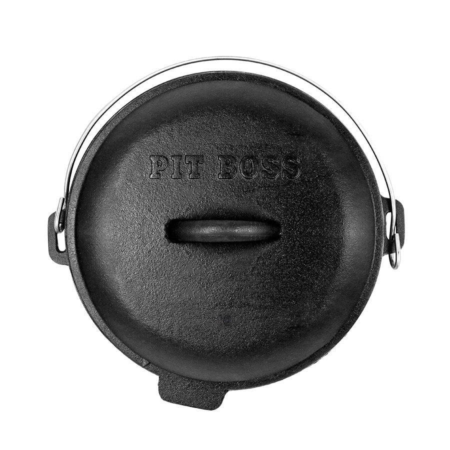 lifestyle_1, birds eye view of lid with raised pit boss letter logo, top handle and metal side handle