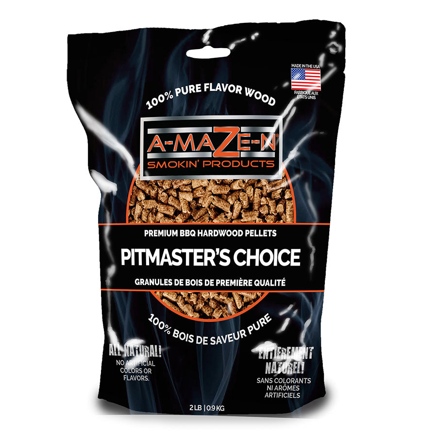 A-MAZE-N-PELLETS 2LB Pitmaster's Choice in black bag with orange and white lettering