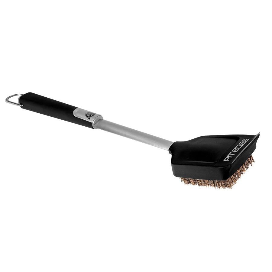 Silver and black with copper colored bristles and small pit boss logo