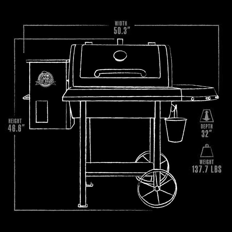 exterior dimensions of grill, graphical representation