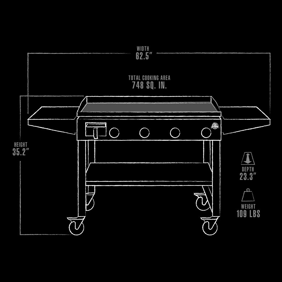 griddle dimensions line drawings black and grey