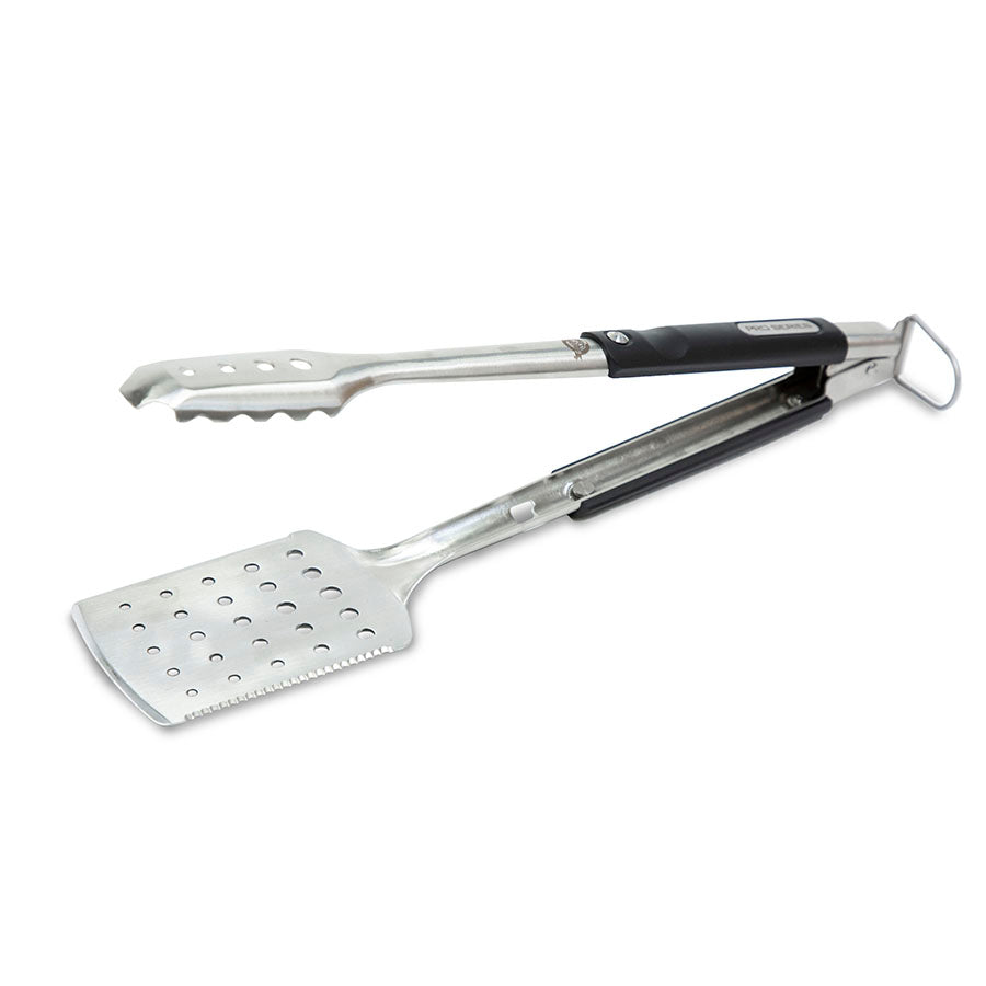 lifestyle_1, Silver tool with black handle and silver pit boss logo. Open, side angle