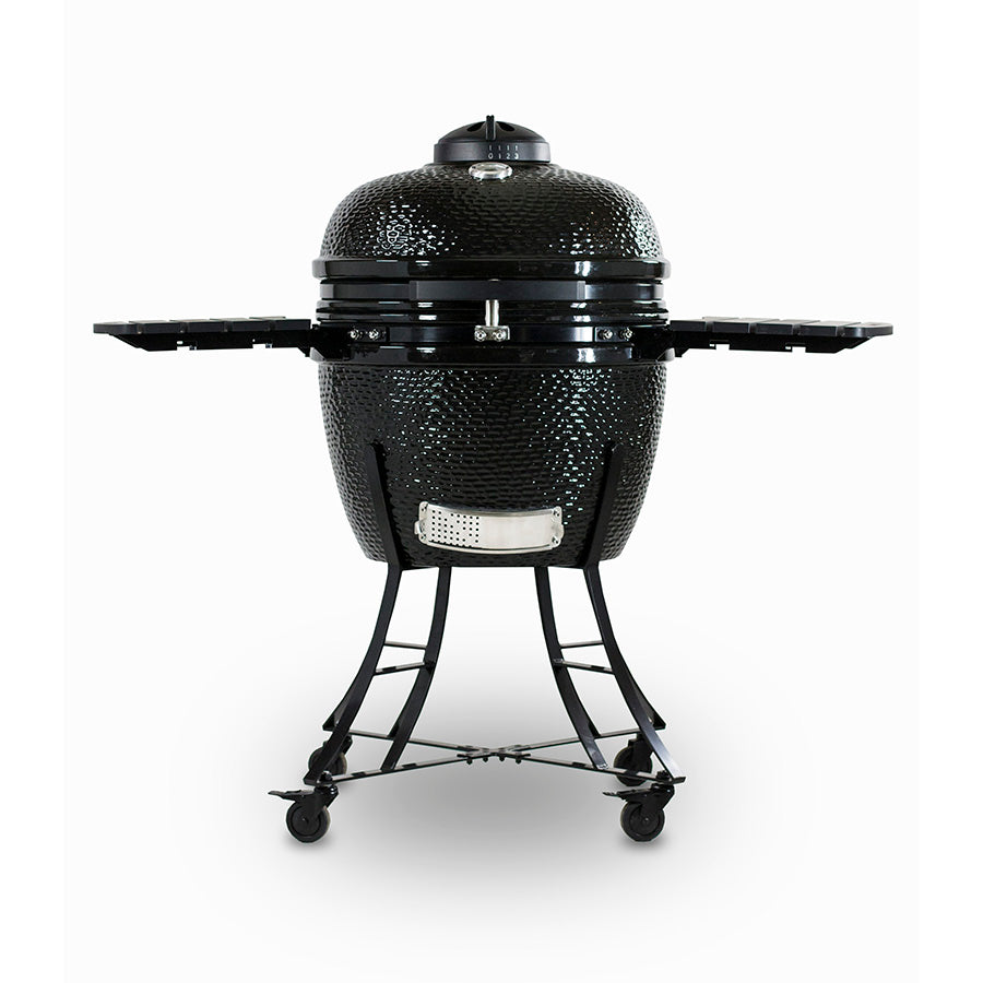 All black charcoal grill with bumpy texture and silver accents