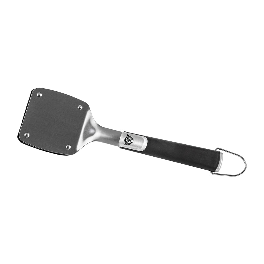 lifestyle_2, Silver with black brush and black handle and small pit boss logo. Front view