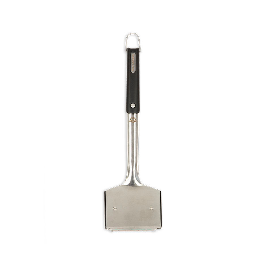 Silver brush with back handle and small pit boss logo front side