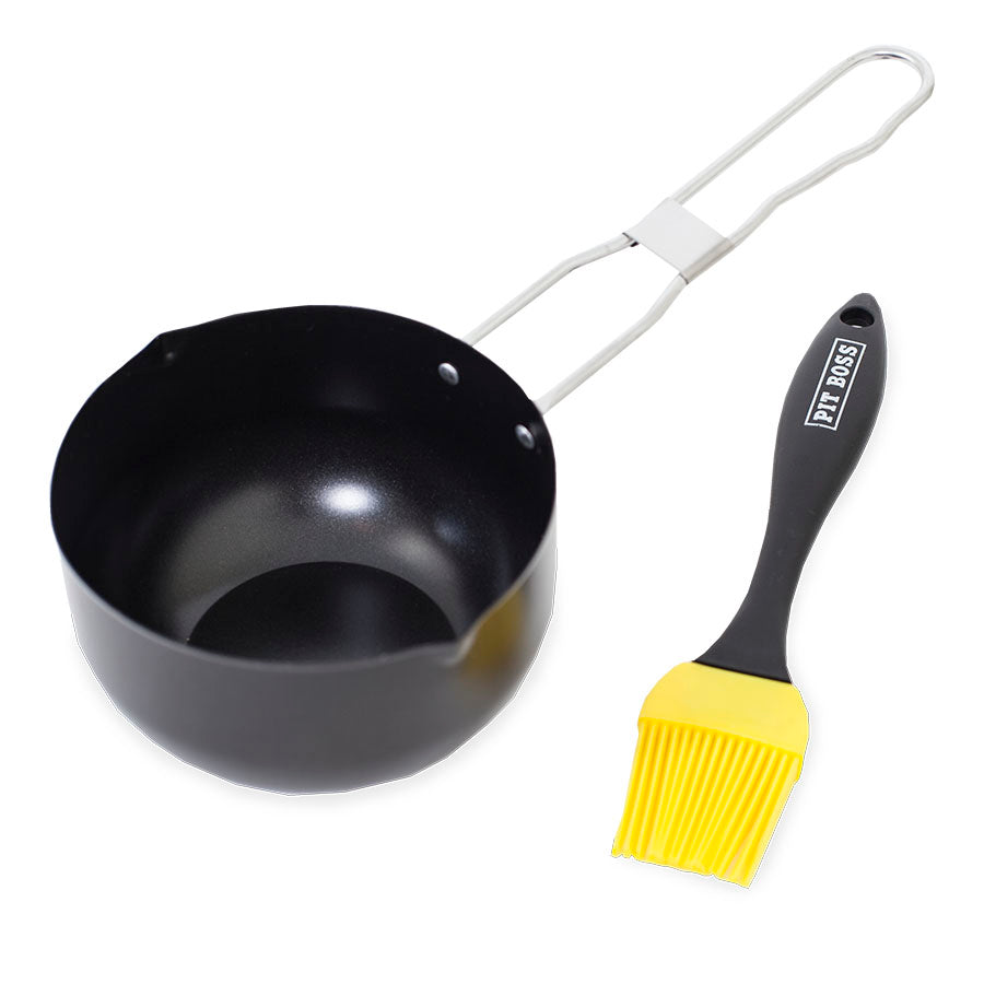 lifestyle-1, black pot with silver handle and yellow brush with black handle