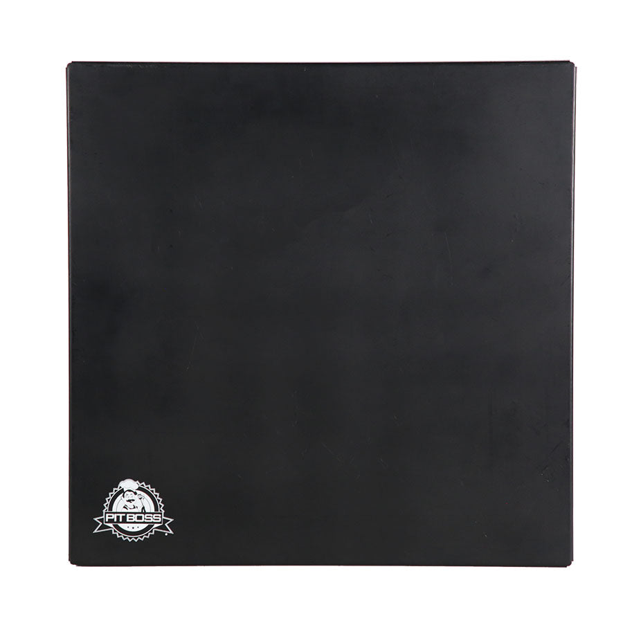 All black square with small white pit boss logo in corner