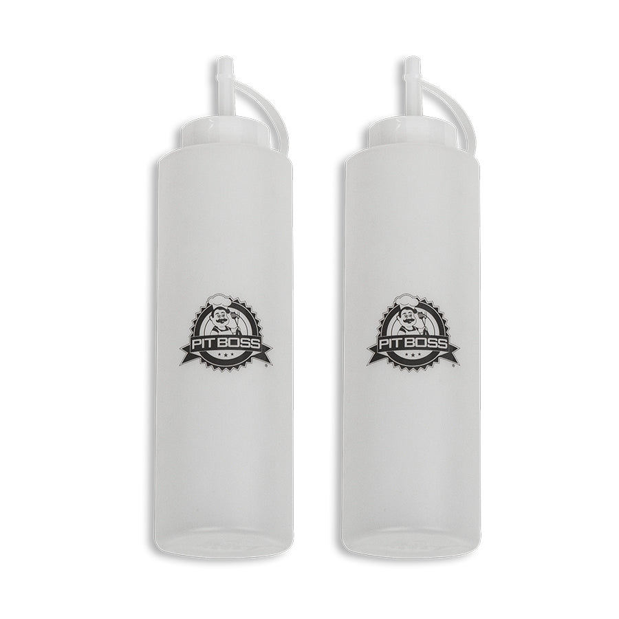 lifestyle_2, two clear, plastic bottles with small black pit boss logos